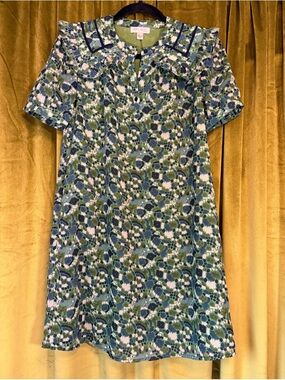 Anthropologie See U Soon Green Floral Babydoll dress Peter Pan Collar. Size XS